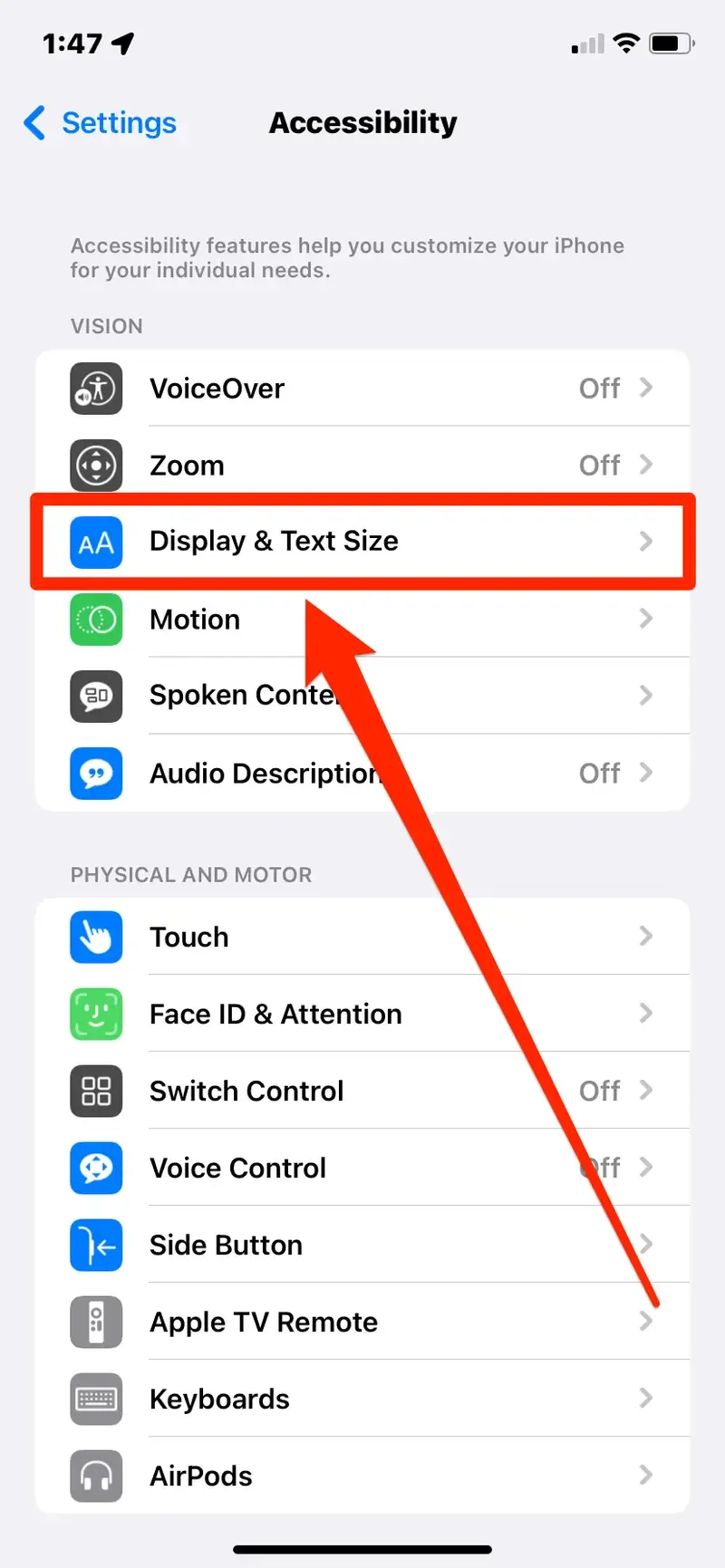 iphone betűméret beállítás